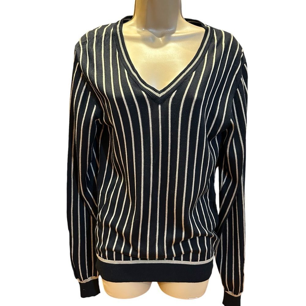 D&G Dolce & Gabbana Black Tan Striped Silk V-neck Sweater XS